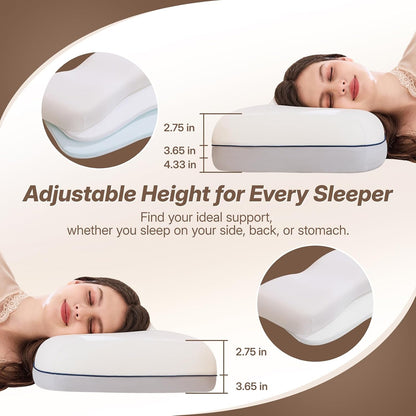 Cervical Neck Pillow, Adjustable Memory Foam for Neck Support, White
