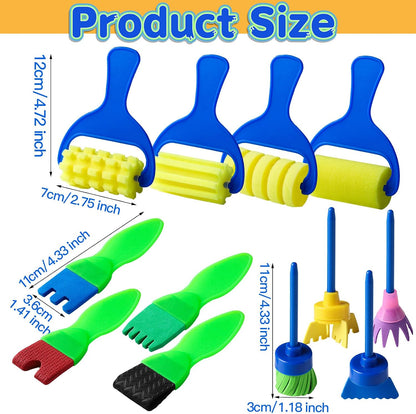 YGDZ Kids Paint Brushes, 12-Pack Washable Sponge & Foam Painting Brushes for Toddlers & Kids, Early Learning Arts & Crafts Supplies, Assorted Designs