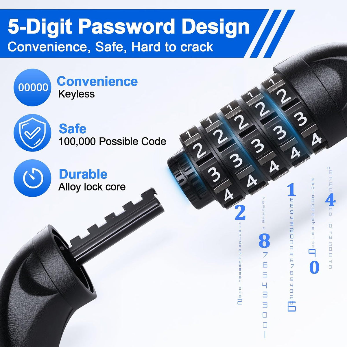 NDakter Bike Chain Lock, 5-Digit Resettable Combination Bicycle Lock, Heavy-Duty Alloy Steel Anti-Theft Chain Lock, 3.2 Ft, Scratch-Resistant Fabric Cover, Black