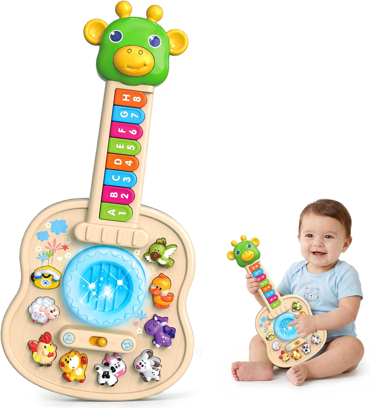 Tsomtto Musical Giraffe Guitar, 4-in-1 Baby Piano Toy for Toddlers