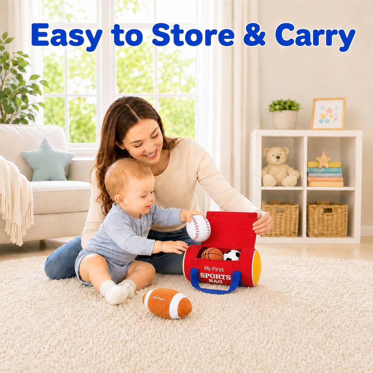 KIZZYEA My First Sports Bag Plush Sensory Ball Set, 0-12 Months