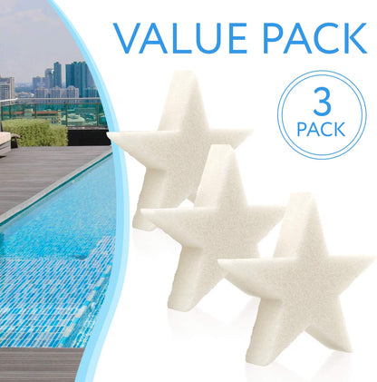 IMPRESA Scum Star Swimming Pool & Hot Tub Oil Absorbing Sponge, 3-Pack, Star-Shaped Spa Scum Absorber & Skimmer Sponge, White, Made in USA