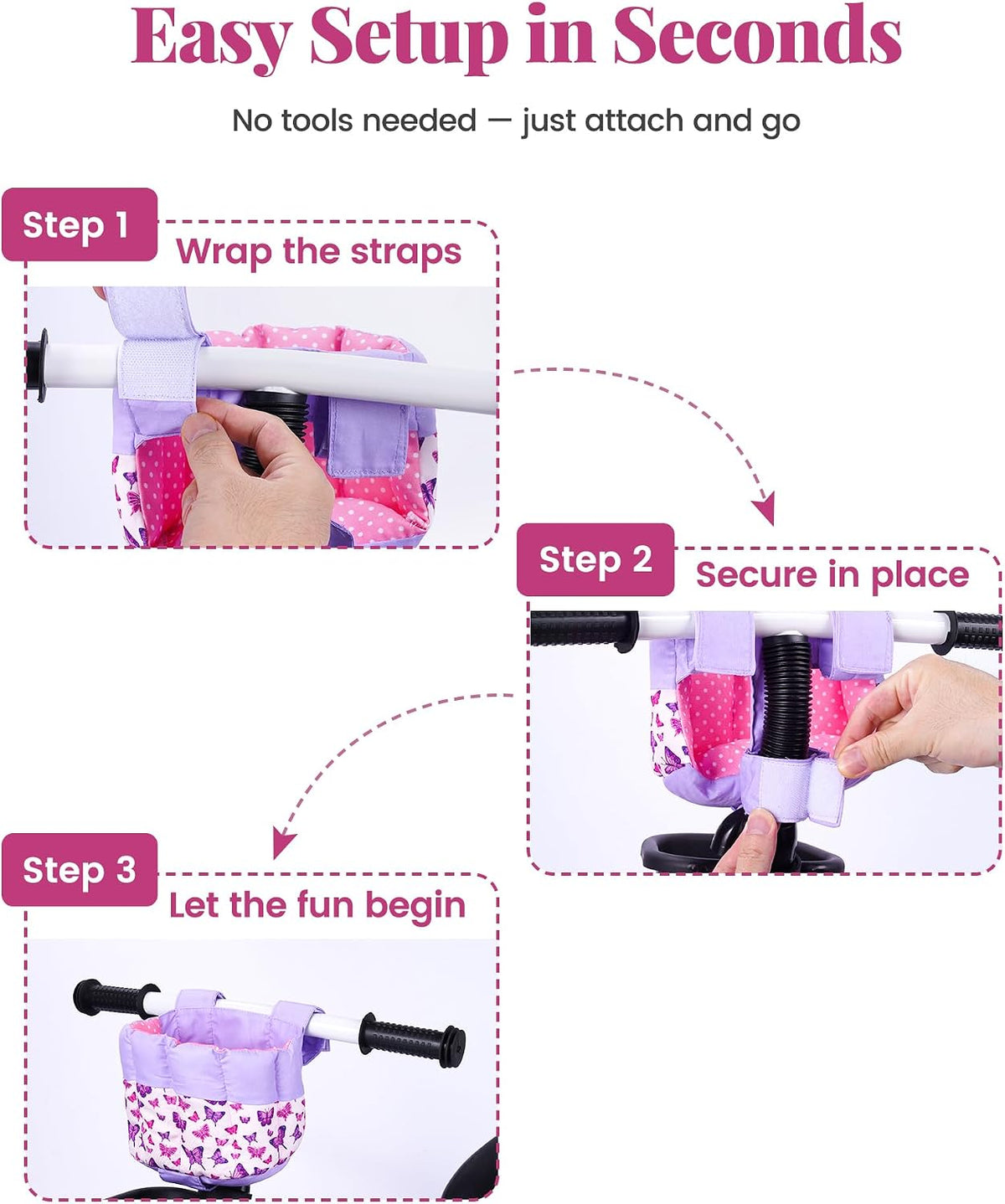 BABESIDE Doll Bike Seat for 12-Inch Dolls, Bicycle & Scooter Doll Carrier with Adjustable Straps, Soft Machine-Washable Fabric for Kids, 3.52 oz