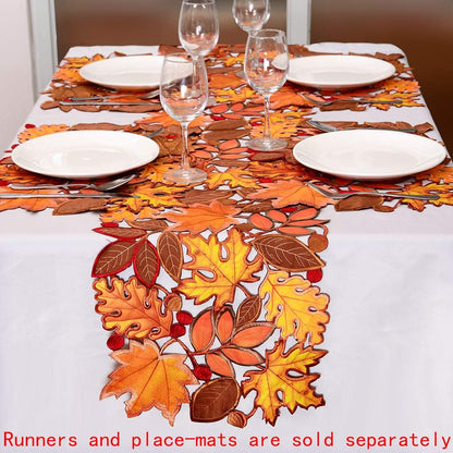 Simhomsen Embroidered Fall Leaves Table Runner for Thanksgiving, Autumn Harvest Decorations (14 × 156 inches)