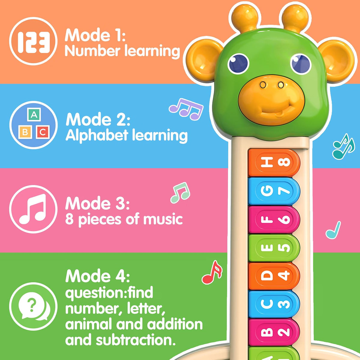 Tsomtto Musical Giraffe Guitar, 4-in-1 Baby Piano Toy for Toddlers