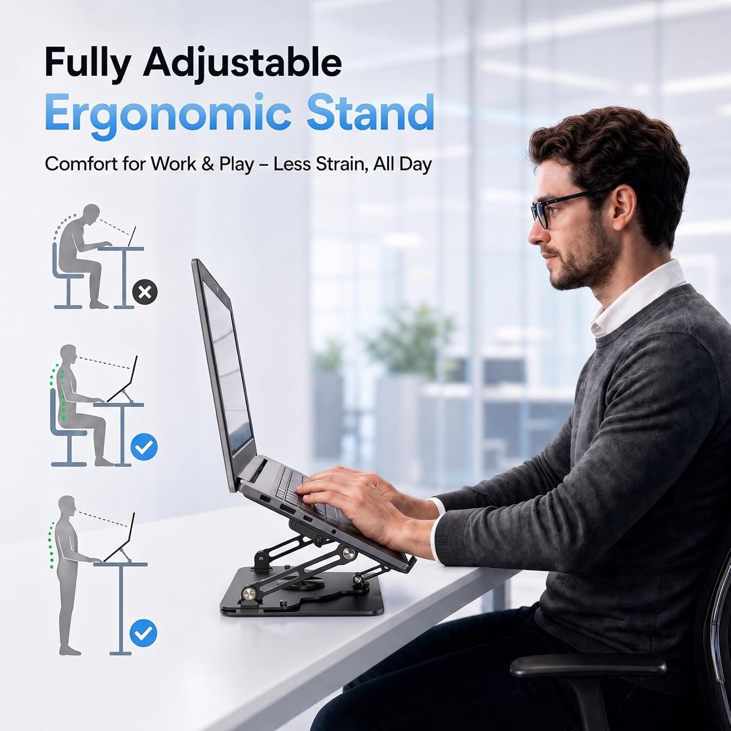 Laptop Cooling Pad with Detachable Fan & Cooler (USB A-C Port) 2-in-1 Adjustable Laptop & Phone Stand, Ultra-Quiet, 360° Rotatable Base, Carbon Steel Framework for Laptops Up to 17 Inch