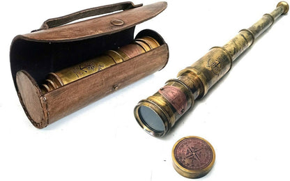 ALADEAN Scout Regiment Brass Telescope 19", London 1940 Antique Replica Spyglass, 20x Magnification DF Lens, Handheld Vintage Brass Telescope with Leather Case