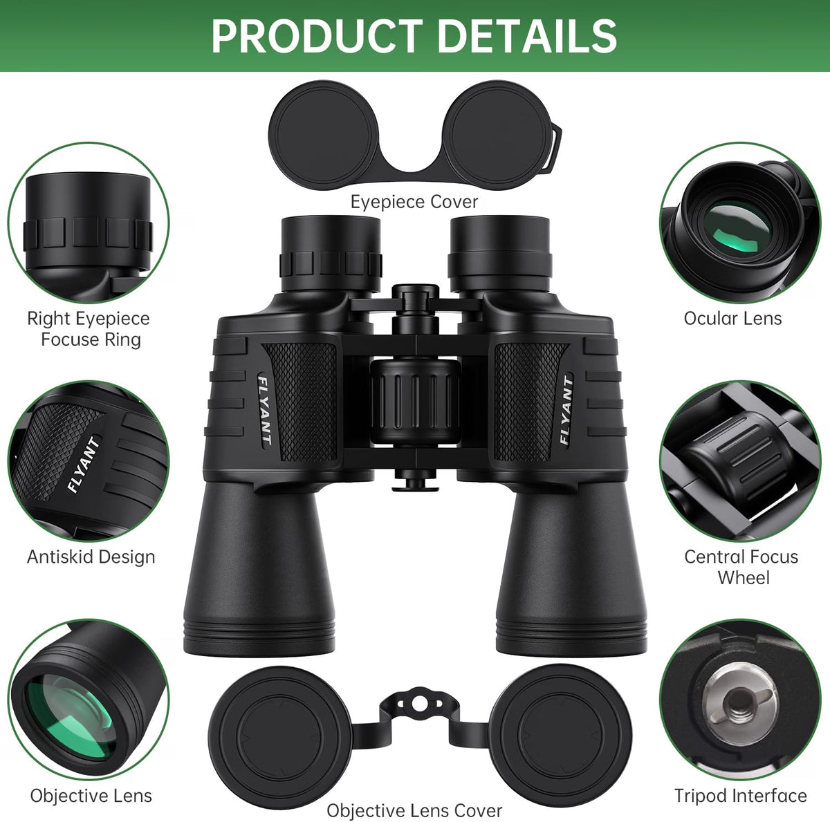 FLYANT 20x50 High Powered Binoculars for Adults, Waterproof Compact Binoculars with Low Light Vision, BAK4 Porro Prism & FMC Coated Lenses for Bird Watching, Camping, Hiking, Travel & Stargazing