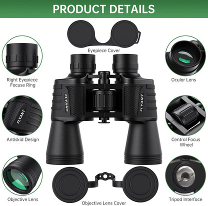 FLYANT 20x50 High Powered Binoculars for Adults, Waterproof Compact Binoculars with Low Light Vision, BAK4 Porro Prism & FMC Coated Lenses for Bird Watching, Camping, Hiking, Travel & Stargazing