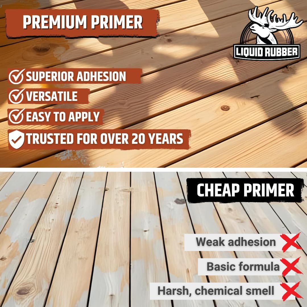Liquid Rubber Multipurpose Primer for Concrete, Wood, Metal, 1 Gallon Easy to Apply. Bonds to fiberglass, PVC, boosts coating adhesion, dries fast and clear. Non-Toxic & Water-based