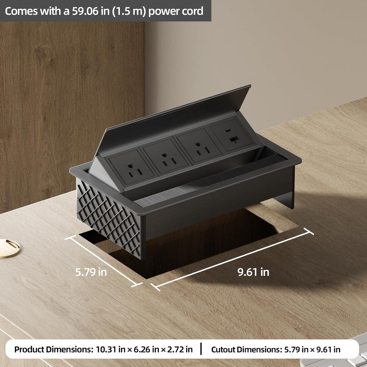 DEMER Conference Table Power Outlet PD18W Type-C Fast Charging Table Hub Connection Box with 4AC Outlets and USB Port for Conference Room Kitchen Countertop (Black)