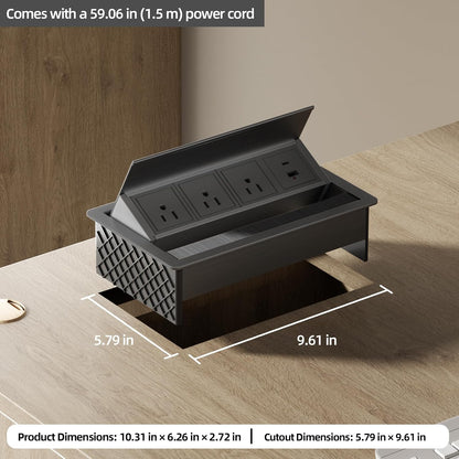 DEMER Conference Table Power Outlet PD18W Type-C Fast Charging Table Hub Connection Box with 4AC Outlets and USB Port for Conference Room Kitchen Countertop (Black)
