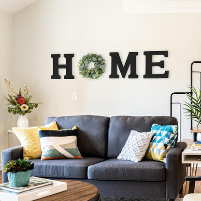Wood Home Sign with Eucalyptus Wreath, Rustic Farmhouse Wall Decor