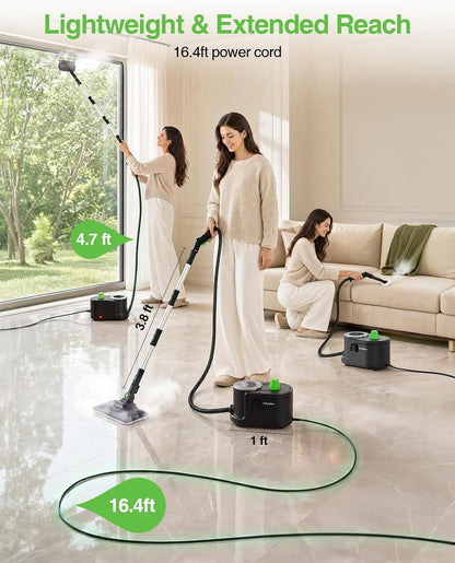 TaskStar Steam Cleaner, High Pressure Steamer for Floors, Grease and Grills 230°F Deep Cleaning, 1.6L Large Tank, 22-Piece Kit, for Carpets, Kitchen, Range Hoods, Tiles, Grout, Upholstery, Cars & More