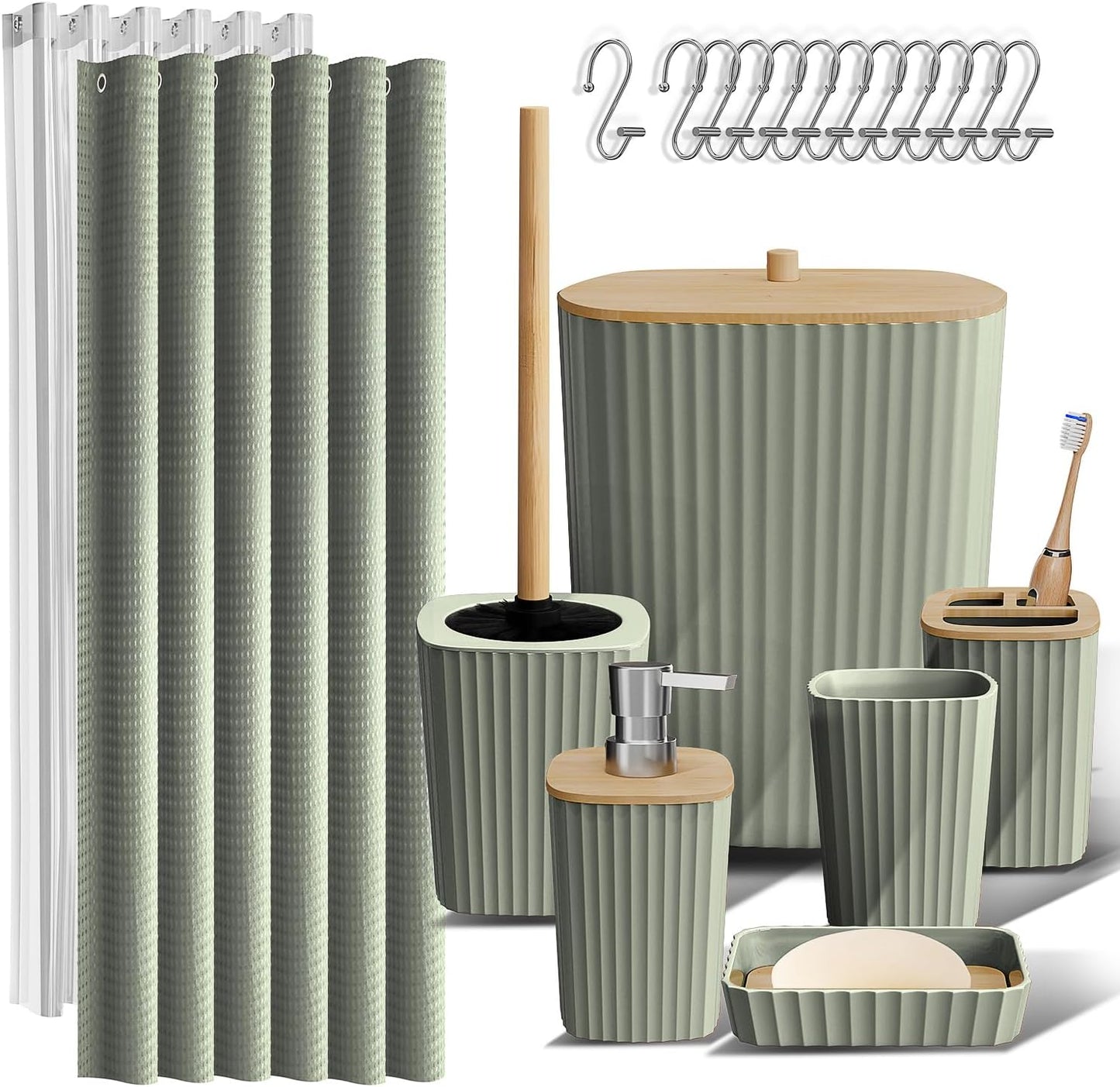 Clara Clark Black Bathroom Set, Shower Curtain Set, Bathroom Accessory Set