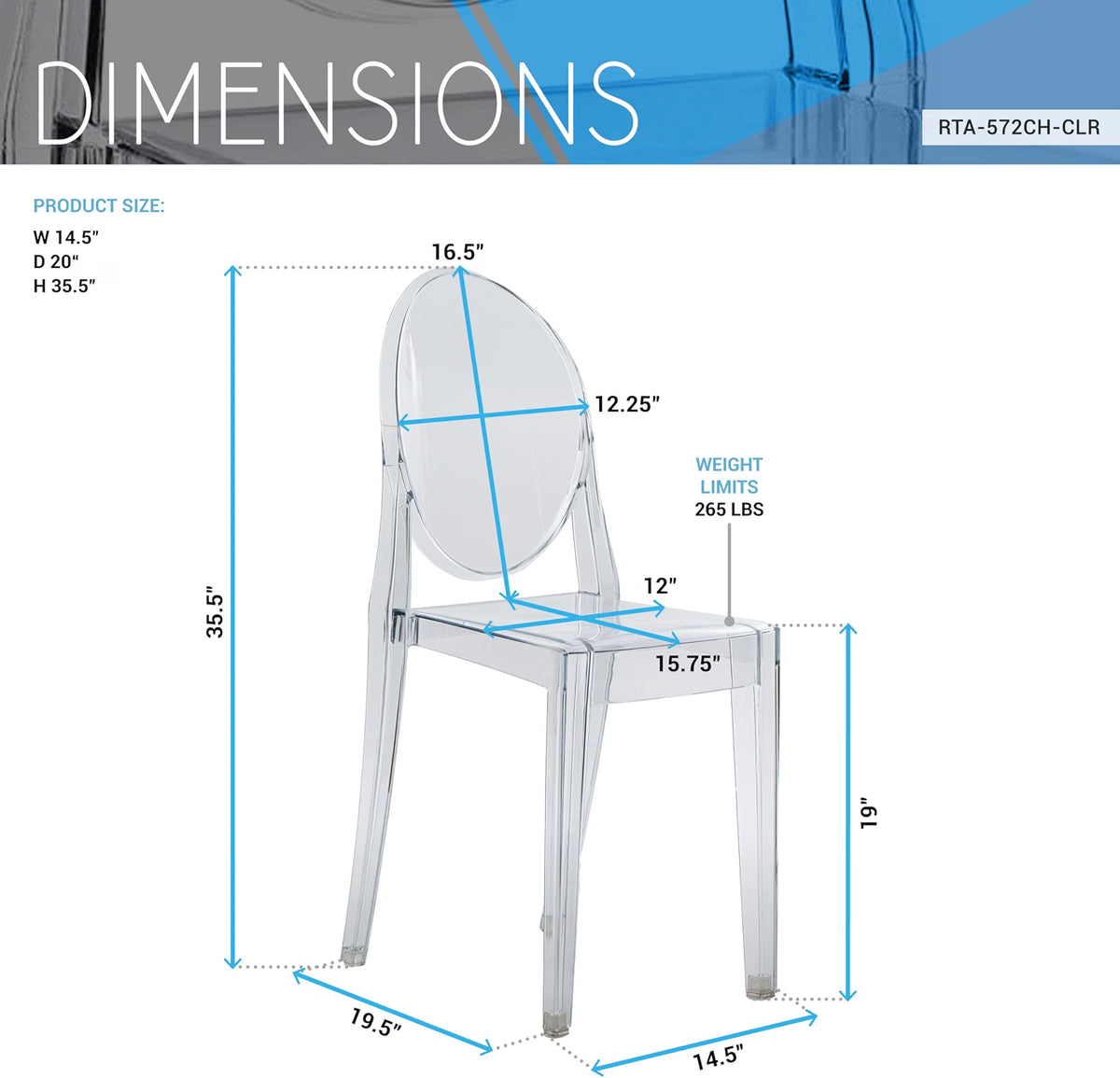Techni Home Clear Acrylic Ghost Chairs, Set of 4, Stackable
