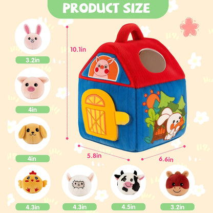 Montessori Farm Toy for Babies, Plush Barn with 7 Soft Animal Toys