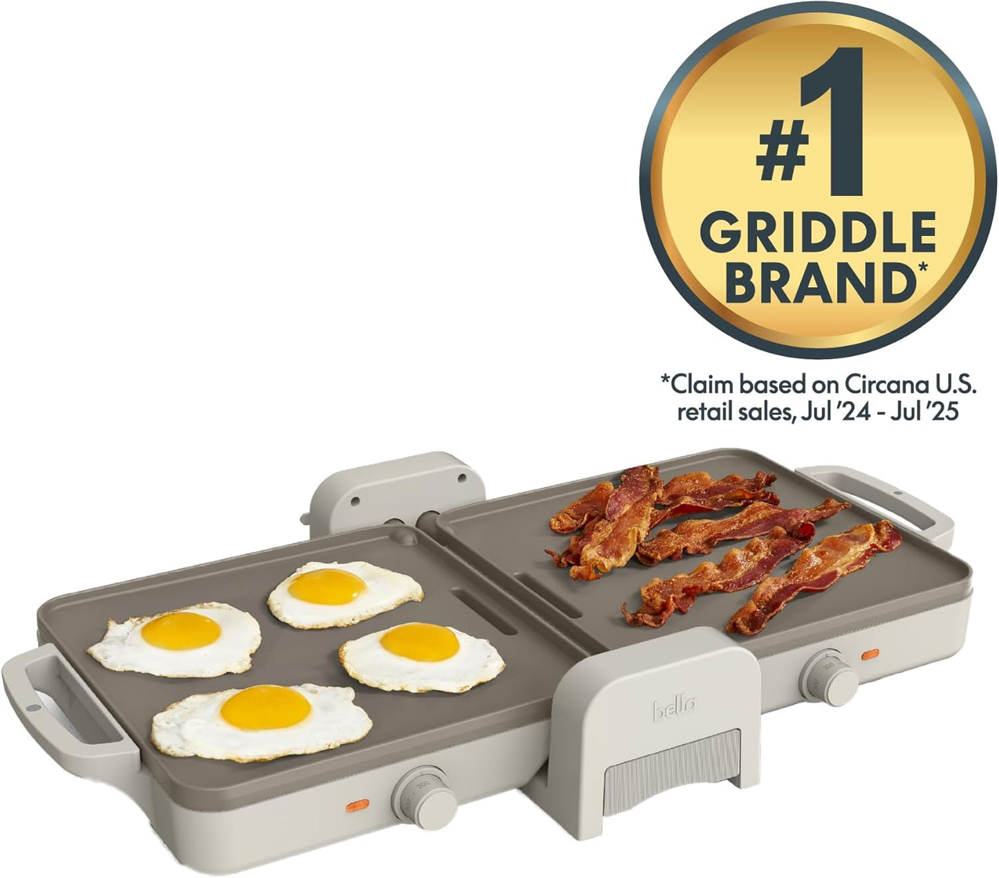 bella 10"x20" Fold and Store Griddle, Non-Toxic, Ceramic Coating, Oatmilk