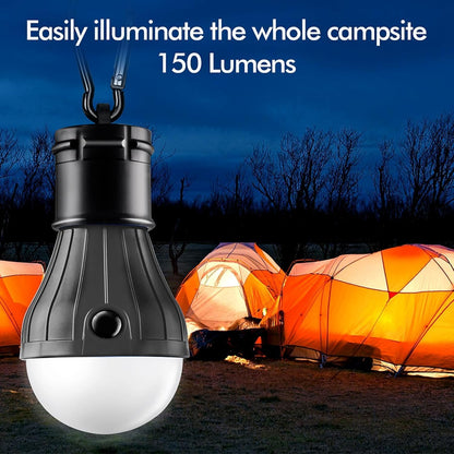 FLY2SKY Portable LED Camping Lights, 4-Pack Multicolor Tent Lanterns with Clip Hook, 150 Lumens Battery-Powered Emergency Lights, 3 Modes for Camping, Hiking & Power Outages