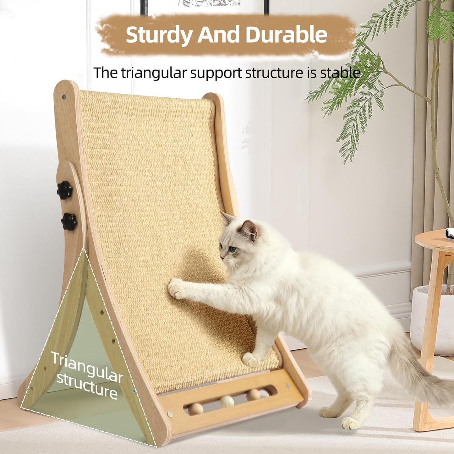 Cat Scratcher Bed, 19-Inch Large Sisal Cat Scratching Board, 3-in-1 Cat Scratcher Lounge with Hammock & Raised Perch, Ergonomic Curved Arch, Indoor Cat Furniture, Sisal Beige
