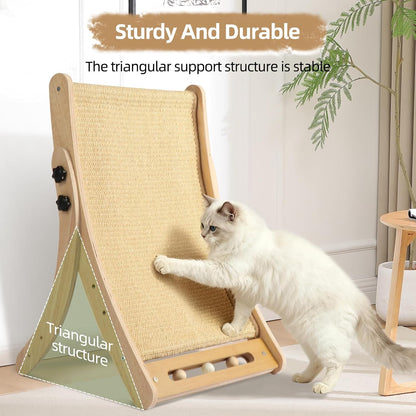 Cat Scratcher Bed, 19-Inch Large Sisal Cat Scratching Board, 3-in-1 Cat Scratcher Lounge with Hammock & Raised Perch, Ergonomic Curved Arch, Indoor Cat Furniture, Sisal Beige