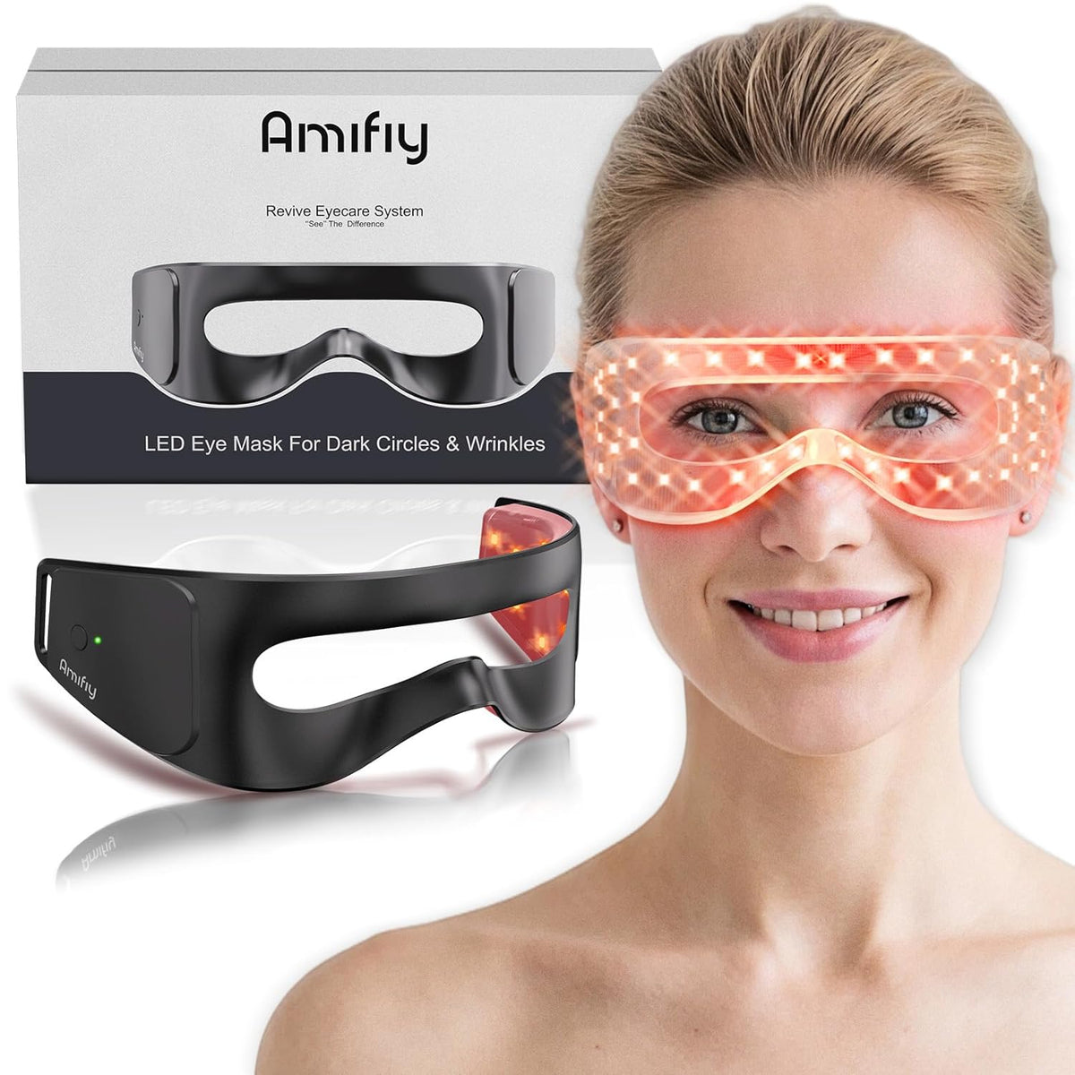 Red Light Therapy for Eyes, Targeted Under Eye Red Light Therapy Red Light Therapy Mask with 3-Minute Daily, 4 Wavelengths, Targets Wrinkles, Fine Lines, Dark Circles & Eye Bags (Black)