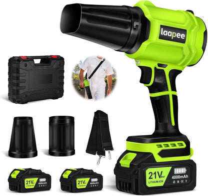 laapee Cordless Handheld Leaf Blower – 2x4.0Ah Batteries & Charger, Adjustable Speed, Green
