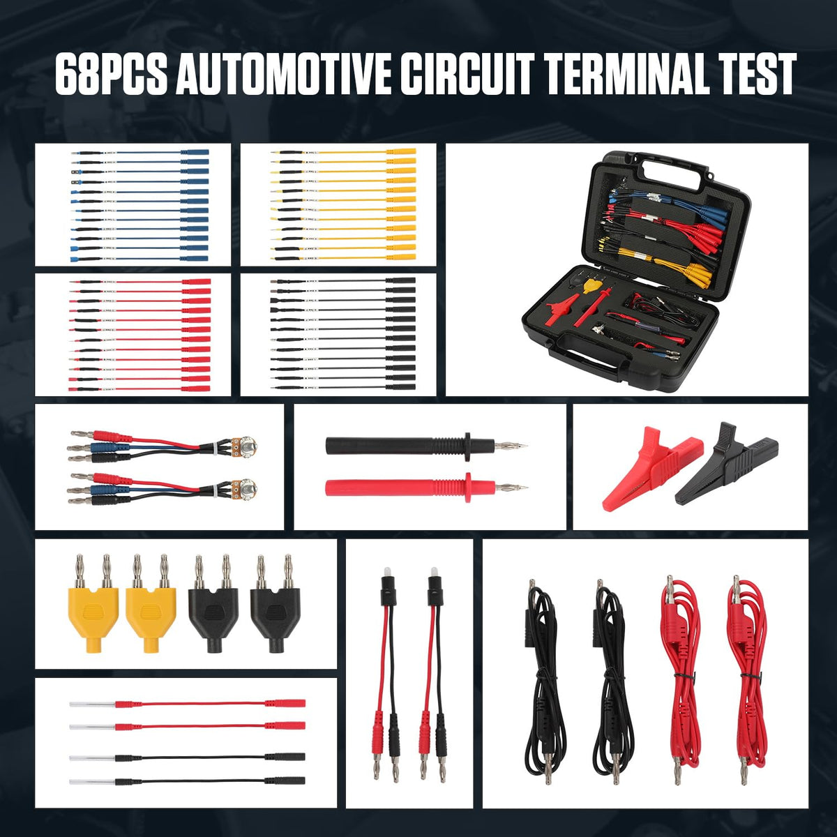 68 Pcs Automotive Circuit Test Lead Kit,Multimeter Test Leads Set,Electrical Breakout Leads Automotive Kit with 48 Pcs Terminals,Alligator Clip,Acicular Probe