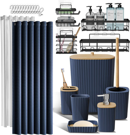 Clara Clark Black Bathroom Set, Shower Curtain Set, Bathroom Accessory Set
