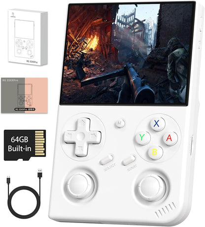 Anbernic RG35XX Pro Handheld Game Consoles RG35XXPro Retro Gaming Console with 64GB Card 4353 Games Video Game Console Linux 64 Portable Pocket Arcade Support 30+ Simulators WiFi Bluetooth HD Output White