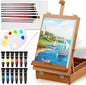 Falling in Art 27-Piece Beechwood Tabletop Easel Box Set, Acrylic Painting Kit with Easel Box, Canvas Panels, Brushes, Paints, Palette & Mixing Knife, White & Red