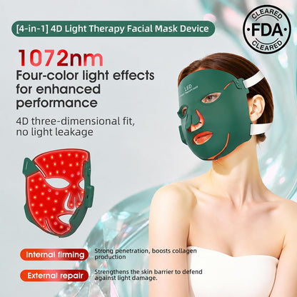 MEGELIN Wireless LED Light Therapy Mask with 4 Targeted Light - FDA Cleared 4D Contoured Full Forehead & Chin Coverage, Wireless One-Touch Control Hands-Free Facial Mask, Gift for Women/Wife/Mom
