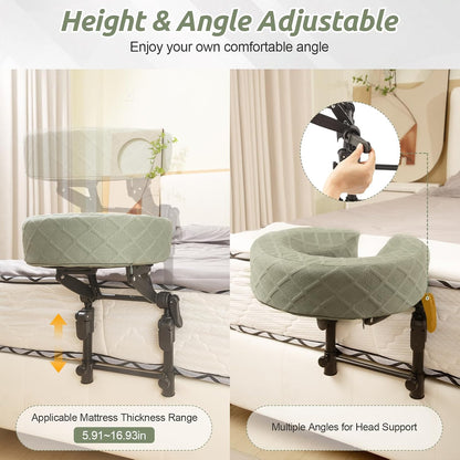 Cxgros Massage Headrest for Bed, Adjustable Face Cradle with Memory Foam Pillow, Foldable Under-Mattress Massage Head Holder, Green