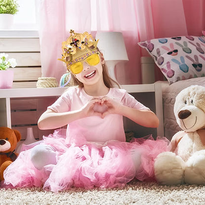 NICOWARM 12-Piece Crown Glasses & Crown Hats Party Set, 6 King & Queen Crown Sunglasses with 6 Adjustable Crown Hats, Royal Photo Props for Kids & Adults, Gold