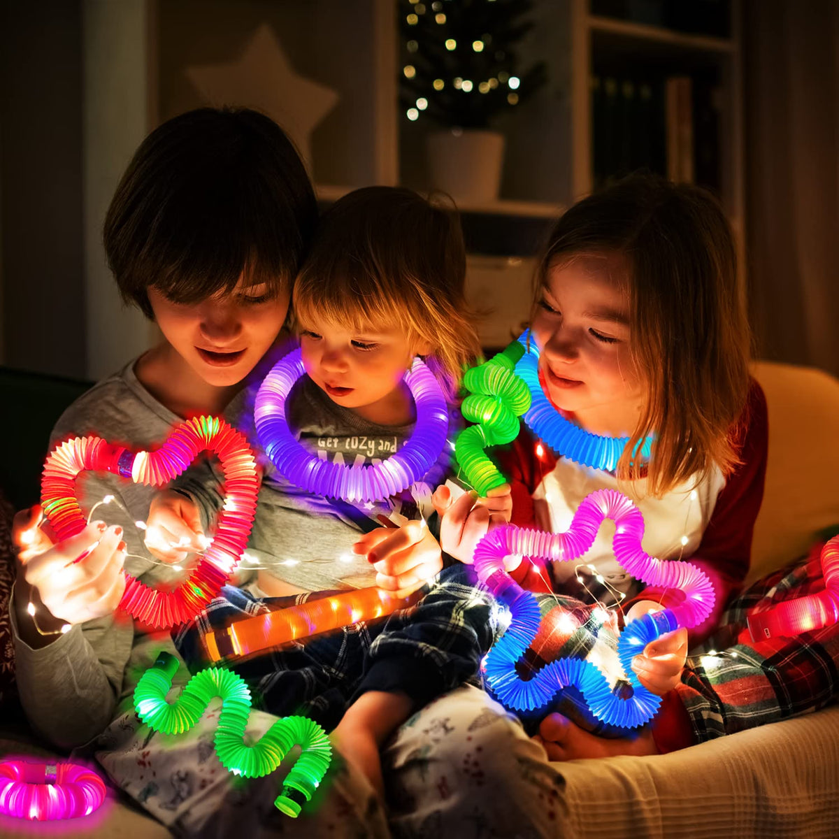 Kannove 48-Piece LED Glow Sticks for Kids, Light-Up Pop Tubes with Bracelet, Necklace & Crown Connectors, Multi-Color Halloween Party Favors, Goodie Bag Stuffers