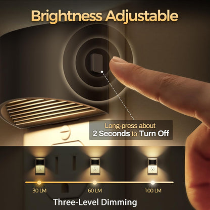 DORESshop Plug-In Night Light, Adjustable 3-Level Brightness, Dusk-to-Dawn Sensor, 3000K, Black, 2-Pack