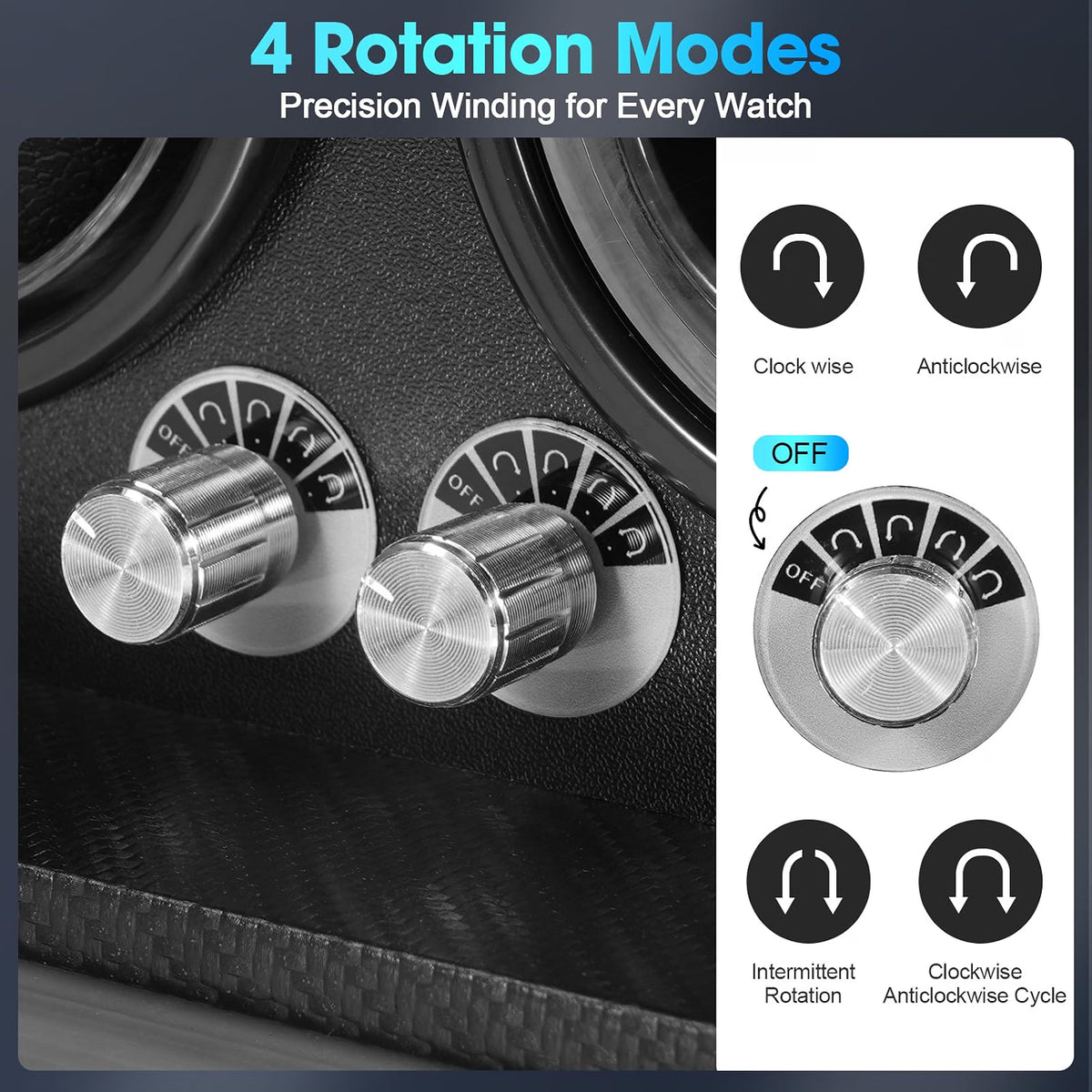 TOMCHY Automatic Watch Winder for 2 Watches, 4 Rotation Modes, Ultra-Quiet Motor Under 10dB, Dual Independent Controls with LED Lighting, Brown Rosewood