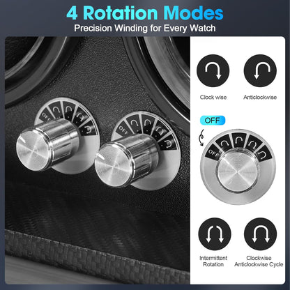 TOMCHY Automatic Watch Winder for 2 Watches, 4 Rotation Modes, Ultra-Quiet Motor Under 10dB, Dual Independent Controls with LED Lighting, Brown Rosewood