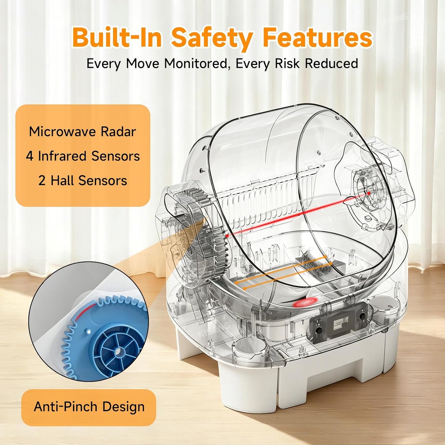 Self Cleaning Auto Litter Box Enclosure, Open-Top, Multiple Cats Safety Sensor Protection, Large Bin, Ultra Quiet, Easy Setup, Convenient Cleaning,Odor Control, Include Waste Bag, White
