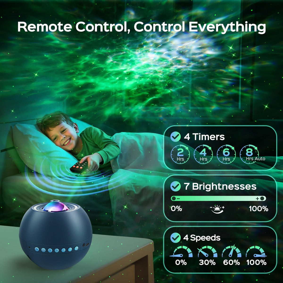 One Fire 360 Game Lights Galaxy Projector Gaming Accessories Gaming Room Decor Green Star Bluetooth Speaker+15 White Noise Man Cave Accessories Cool Gifts for Men Birthday Gift Cool Stuff for Teen Boy