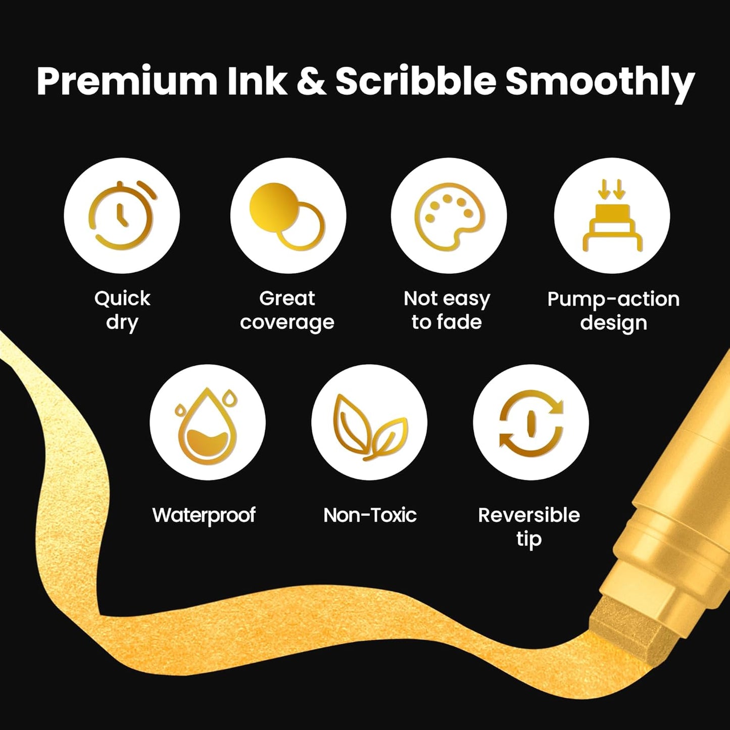 BIGTHUMB 3 Pcs Gold Jumbo Permanent Markers, 15mm Wide Tip Thick Acrylic Paint Pens, Large Calligraphy Markers for Rock Painting, Posters, Signs, Canvas, Glass, Wood & Ceramic