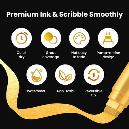 BIGTHUMB 3 Pcs Gold Jumbo Permanent Markers, 15mm Wide Tip Thick Acrylic Paint Pens, Large Calligraphy Markers for Rock Painting, Posters, Signs, Canvas, Glass, Wood & Ceramic