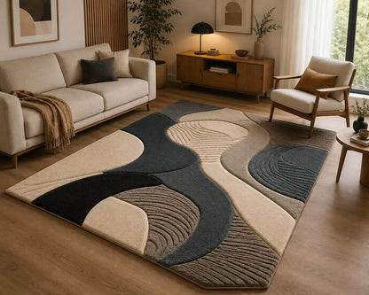Hand Tufted Wool Area Rug 5x8 ft – Modern Abstract Geometric Pattern Carpet, Soft, Cozy & Fluffy Handmade Indoor Floor Rug for Living Room, Bedroom, Dining Room, Office & Contemporary Home Décor