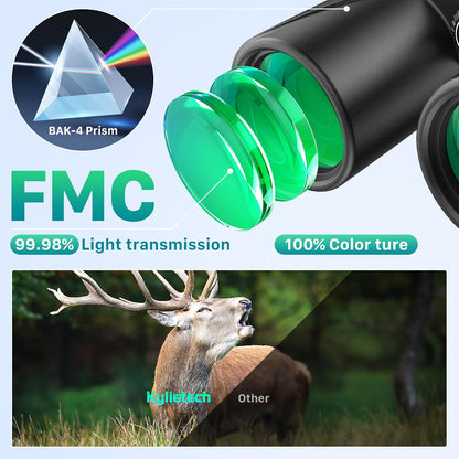 Kylietech 12x42 Binoculars, BAK4 Prism & FMC Multicoated Lens, Waterproof Fogproof Hunting Binoculars with Smartphone Adapter & Tripod Mount