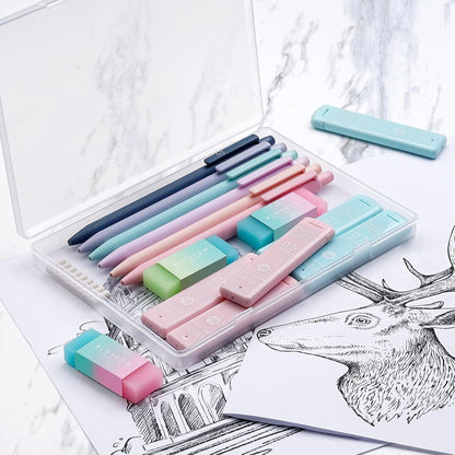 Four Candies Cute Mechanical Pencil Set, 6-Pack 0.5/0.7mm with Lead Refills and Erasers, Multicolor