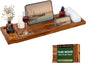 Teak Bathtub Tray - Luxury Bath Tray with Expandable Handles, Wine Glass and Phone Holders, Book Stand - Perfect for Home Spa Relaxation and Reading - Natural Bath Accessories - Light Walnut Color