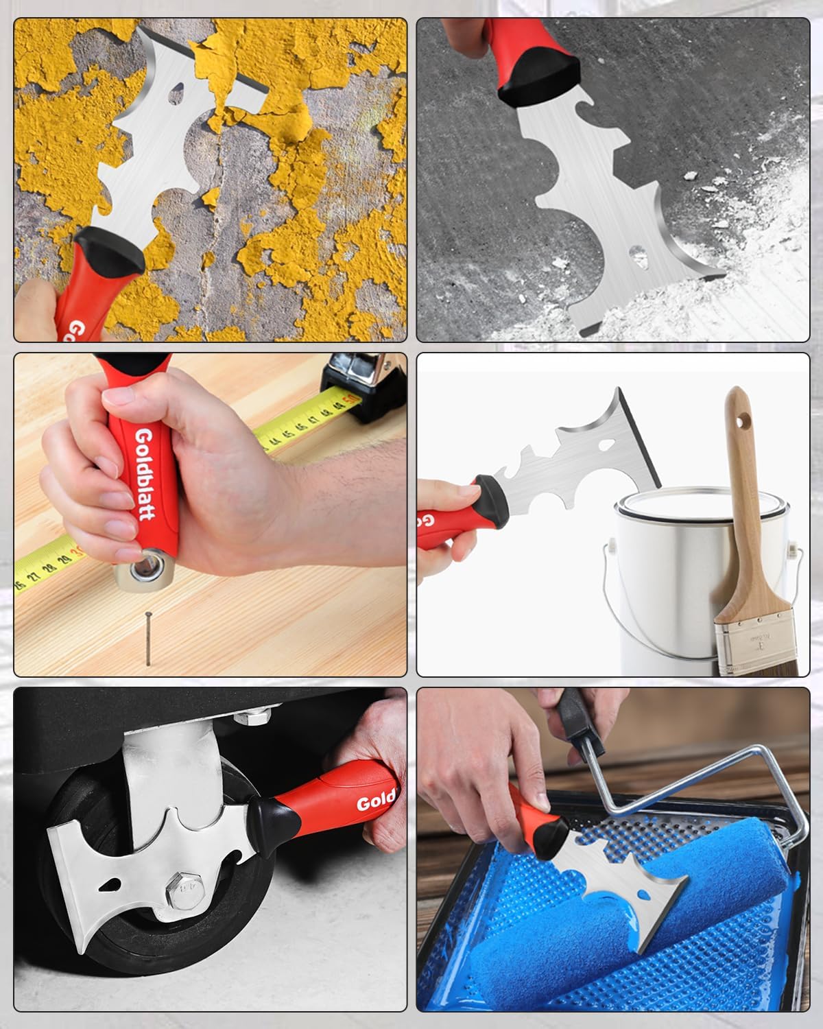 Goldblatt Drywall Hand Tool Kit, 6‑Piece Painter’s Tools Stainless Steel Putty Knives, 14 in 1 Paint Scraper, 6'' and 4'' Flex Joint Knives, 8'' and 12'' Taping Knives, 12'' Mud Pan