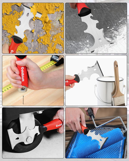 Goldblatt Drywall Hand Tool Kit, 6‑Piece Painter’s Tools Stainless Steel Putty Knives, 14 in 1 Paint Scraper, 6'' and 4'' Flex Joint Knives, 8'' and 12'' Taping Knives, 12'' Mud Pan