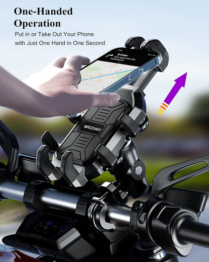 BRCOVAN Motorcycle Phone Mount Holder with Vibration Dampener, Adjustable Handlebar Phone Cradle for Motorcycles, Bikes, E-Bikes, ATVs & Scooters, Black