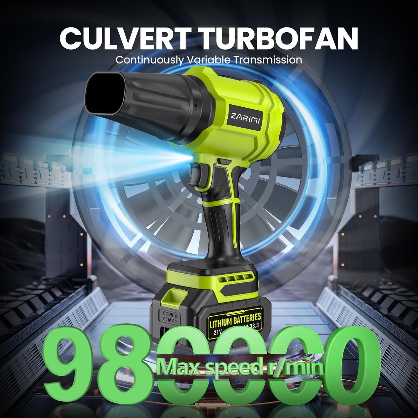 YUQUESEN Cordless Leaf Blower, 980,000 RPM Handheld Leaf Blower with 2 Batteries & Charger, Lightweight Leaf Blowers for Patio, Lawn, Leaves, Dust - Bright Green